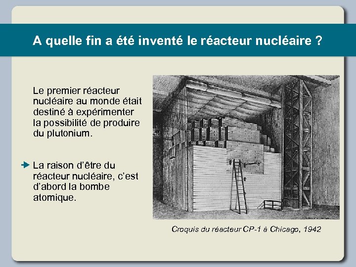 A quelle fin a été inventé le réacteur nucléaire ? Le premier réacteur nucléaire