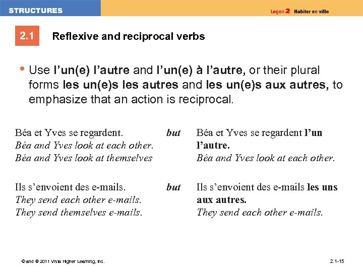 2. 1 Reflexive and reciprocal verbs • Use l’un(e) l’autre and l’un(e) à l’autre,