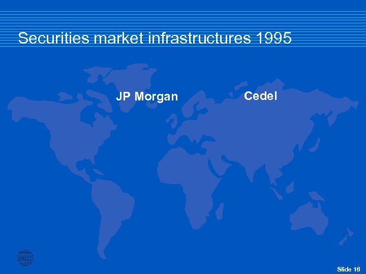 Securities market infrastructures 1995 JP Morgan Cedel Slide 16 