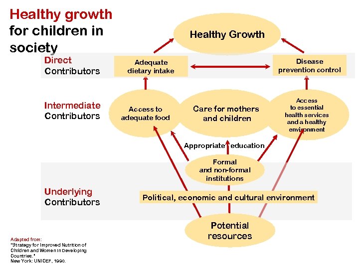 Healthy growth for children in society Direct Contributors Intermediate Contributors Healthy Growth Disease prevention