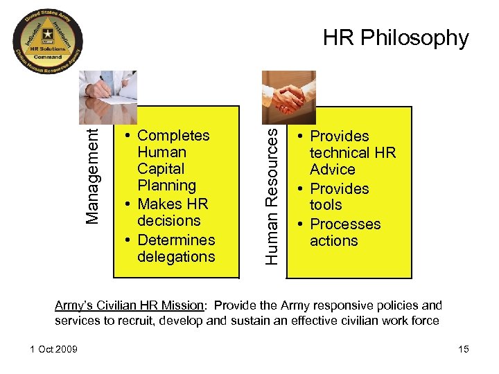  • Completes Human Capital Planning • Makes HR decisions • Determines delegations Human