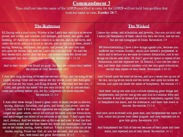 Commandment 3 Thou shall not take the name of the LORD your God in