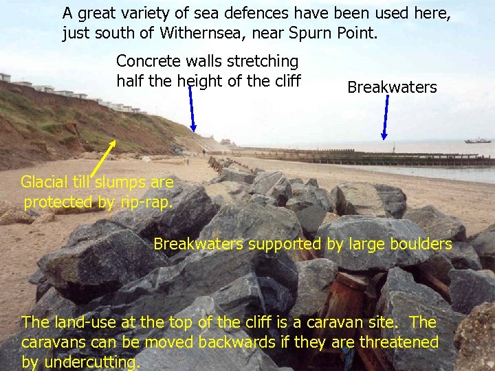 A great variety of sea defences have been used here, just south of Withernsea,
