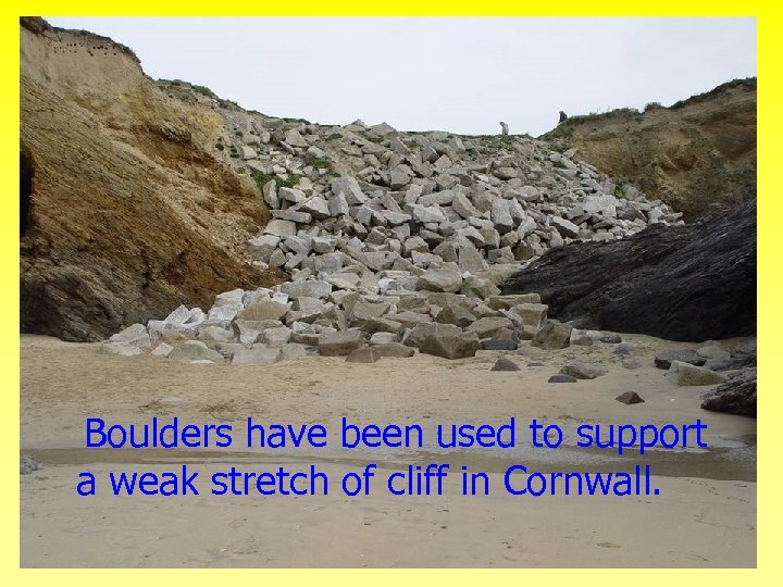 Boulders used to support a weak stretch of cliff in Cornwall Boulders have been