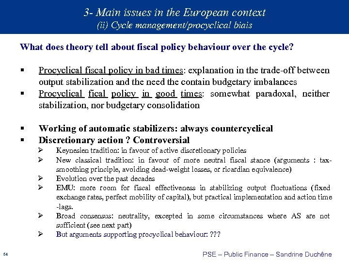 3 - Main issues in the European context (ii) Cycle management/procyclical biais What does