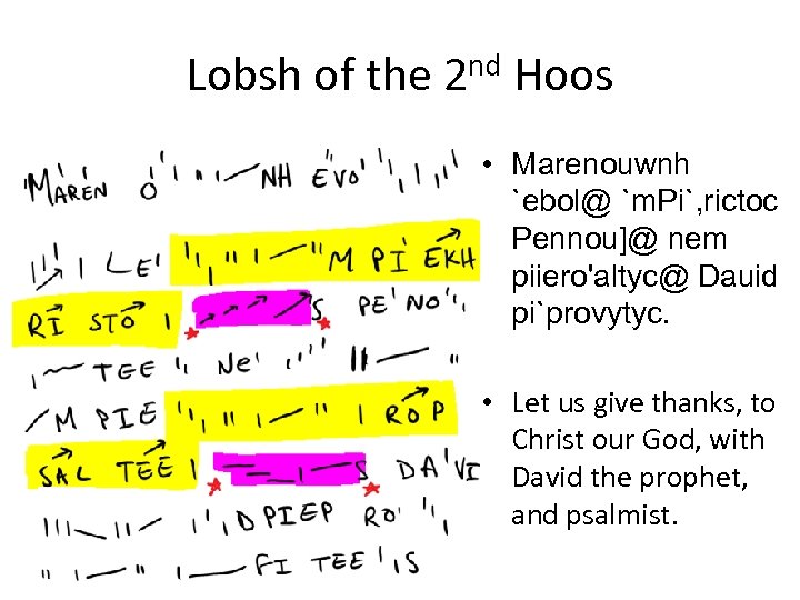 Lobsh of the 2 nd Hoos • Marenouwnh `ebol@ `m. Pi`, rictoc Pennou]@ nem