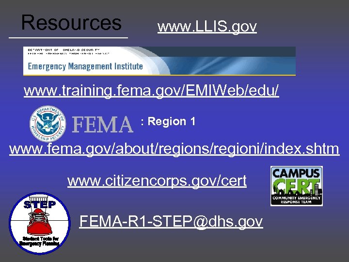 HIED Emergency Management FEMA R 1 Priorities W