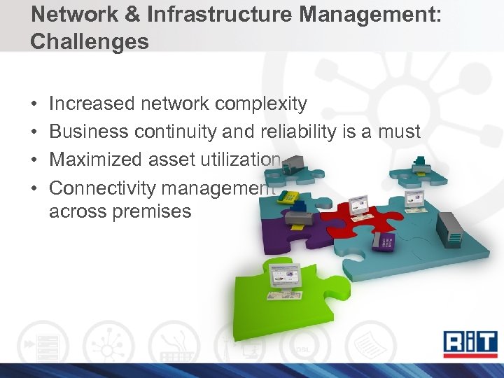 Network & Infrastructure Management: Challenges • • Increased network complexity Business continuity and reliability