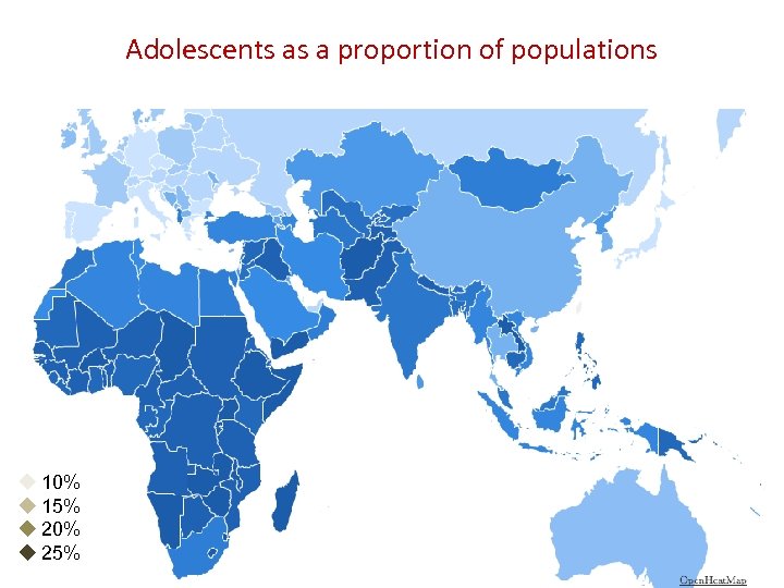 Adolescents as a proportion of populations u 10% u 15% u 10% u 20%