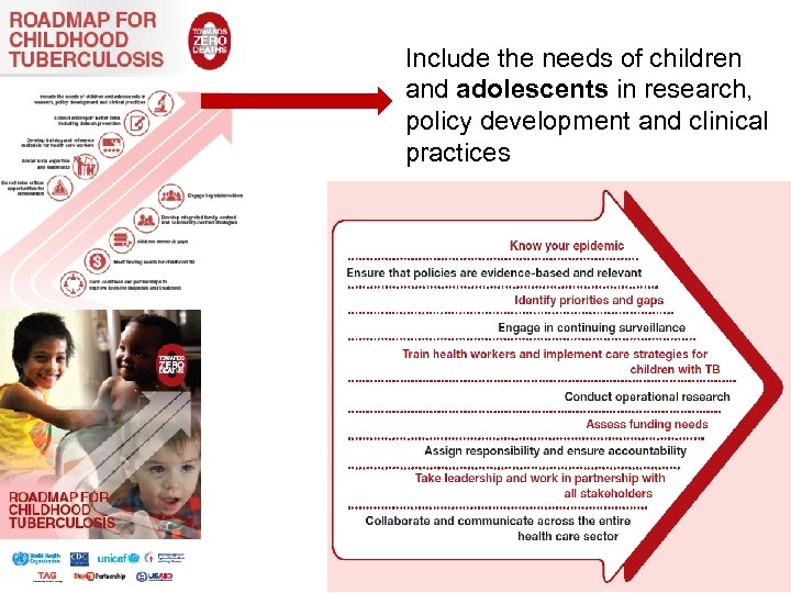 Include the needs of children and adolescents in research, policy development and clinical practices