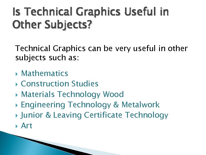 Is Technical Graphics Useful in Other Subjects? Technical Graphics can be very useful in