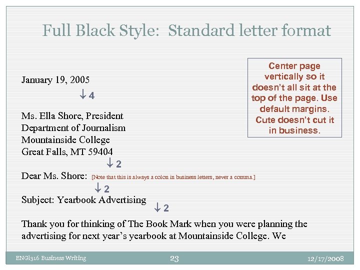 Full Black Style: Standard letter format Center page vertically so it doesn’t all sit
