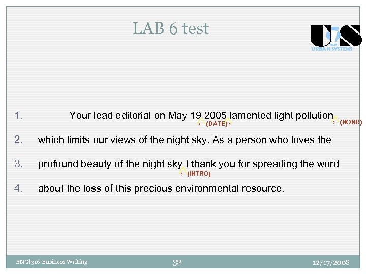 LAB 6 test US URBAN SYSTEMS 1. Your lead editorial on May 19 2005