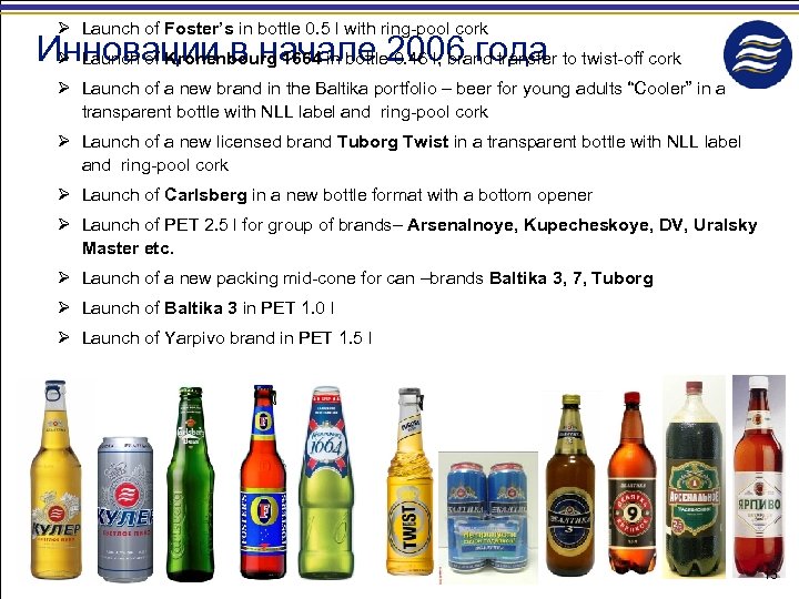 Ø Launch of Foster’s in bottle 0. 5 l with ring-pool cork Инновации в