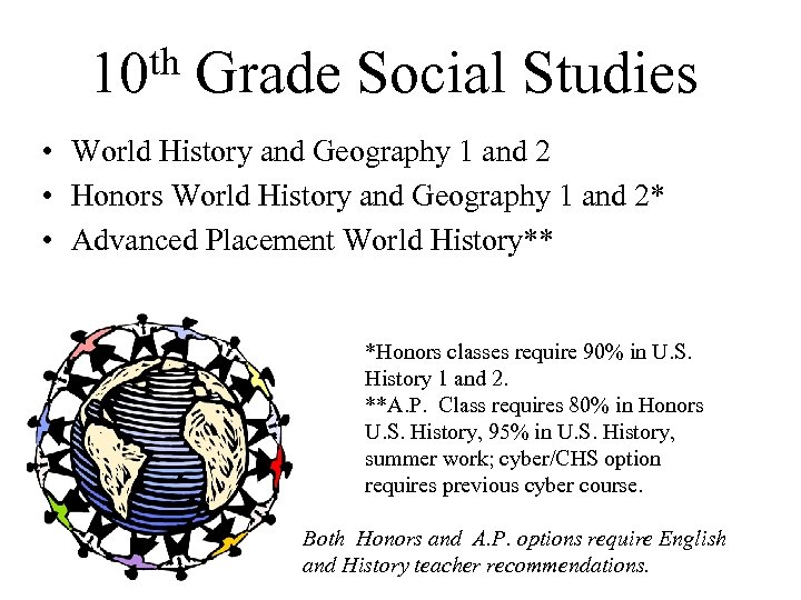 th Grade Social Studies 10 • World History and Geography 1 and 2 •