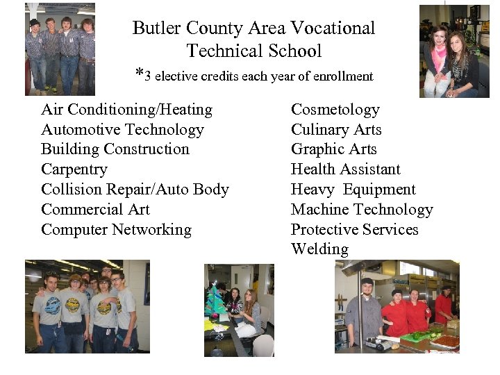 Butler County Area Vocational Technical School *3 elective credits each year of enrollment Air