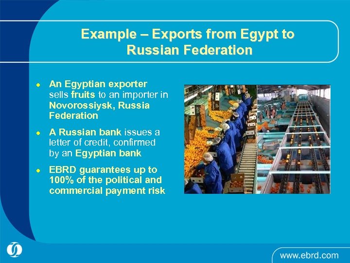 Example – Exports from Egypt to Russian Federation l l l An Egyptian exporter