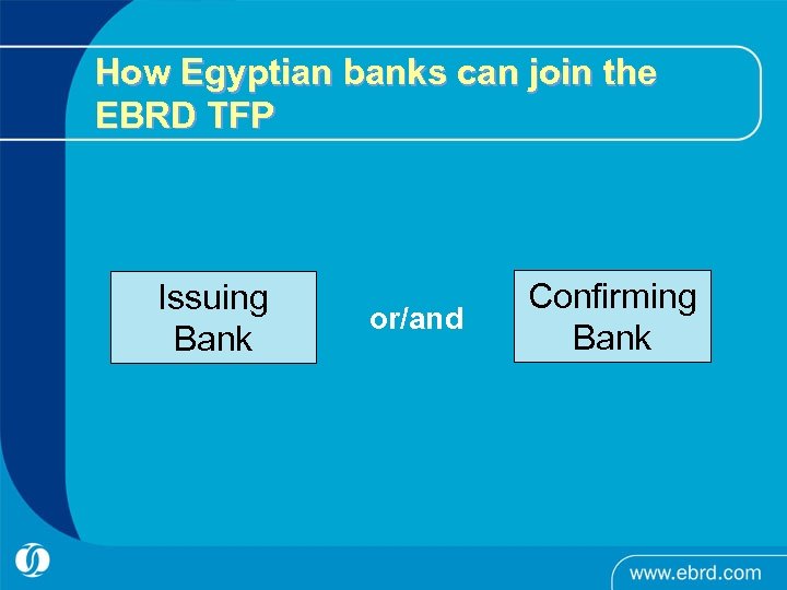 How Egyptian banks can join the EBRD TFP Issuing Bank or/and Confirming Bank 