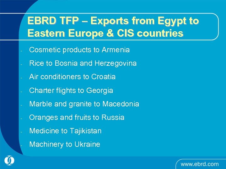 EBRD TFP – Exports from Egypt to Eastern Europe & CIS countries - Cosmetic