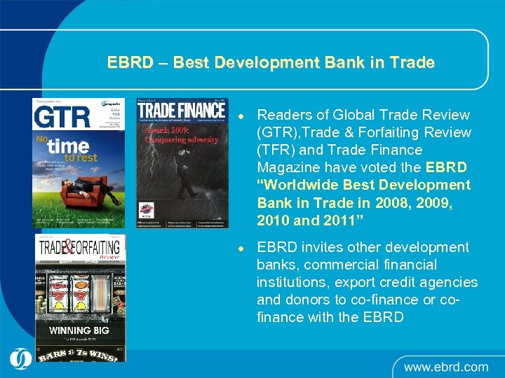 EBRD – Best Development Bank in Trade l l Readers of Global Trade Review