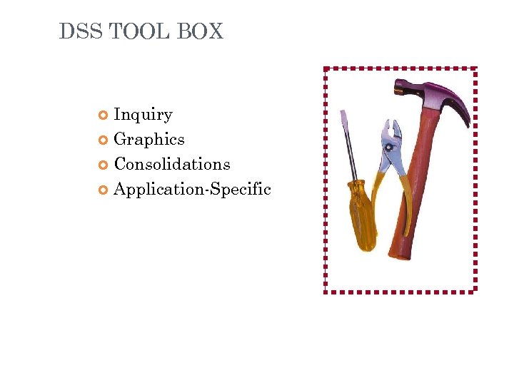 DSS TOOL BOX Inquiry Graphics Consolidations Application-Specific 20 