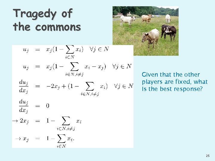 Tragedy of the commons Given that the other players are fixed, what Is the