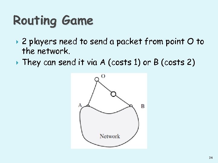 Routing Game 2 players need to send a packet from point O to the