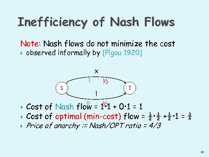 Inefficiency of Nash Flows Note: Nash flows do not minimize the cost observed informally