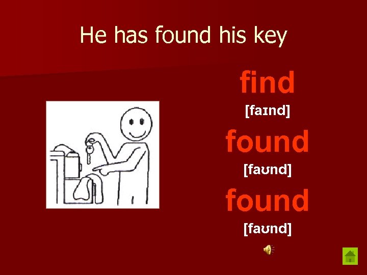 He has found his key find [faɪnd] found [faʊnd] 