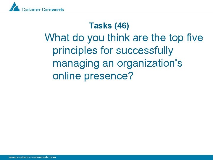 Tasks (46) What do you think are the top five principles for successfully managing