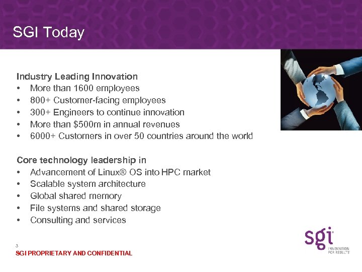 SGI Today Industry Leading Innovation • More than 1600 employees • 800+ Customer-facing employees