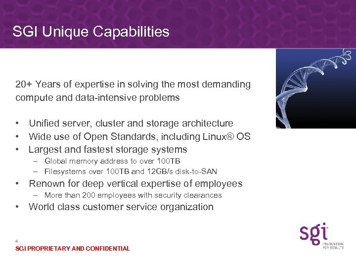 SGI Unique Capabilities 20+ Years of expertise in solving the most demanding compute and