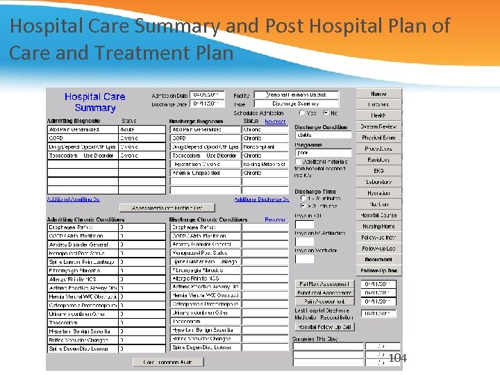 Hospital Care Summary and Post Hospital Plan of Care and Treatment Plan 104 