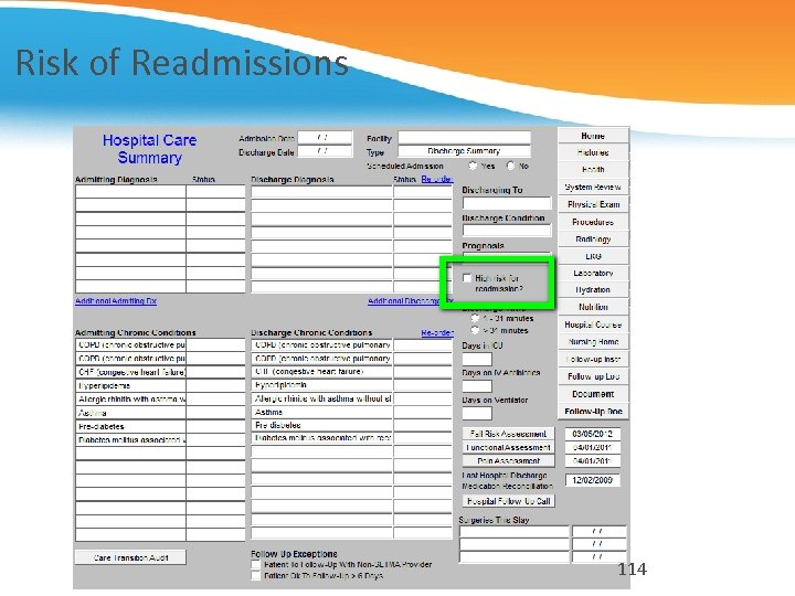Risk of Readmissions 114 