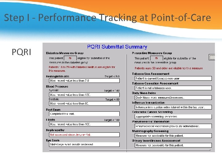 Step I - Performance Tracking at Point-of-Care PQRI 