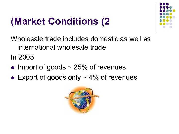 (Market Conditions (2 Wholesale trade includes domestic as well as international wholesale trade In