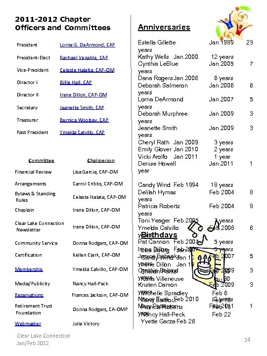 2011 -2012 Chapter Officers and Committees President Lorna G. De. Armond, CAP President-Elect Rachael