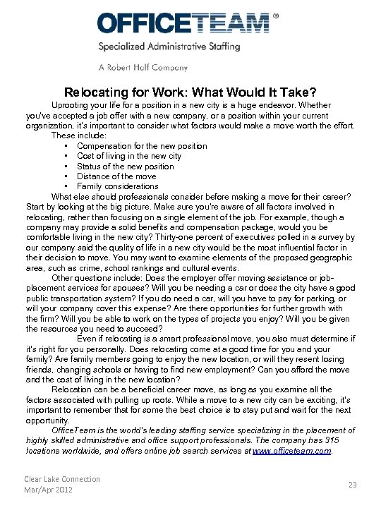 Relocating for Work: What Would It Take? Uprooting your life for a position in