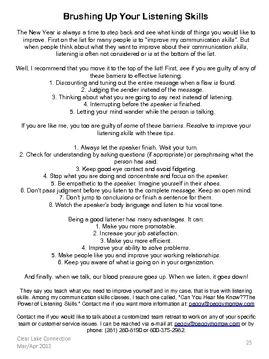 Brushing Up Your Listening Skills The New Year is always a time to step