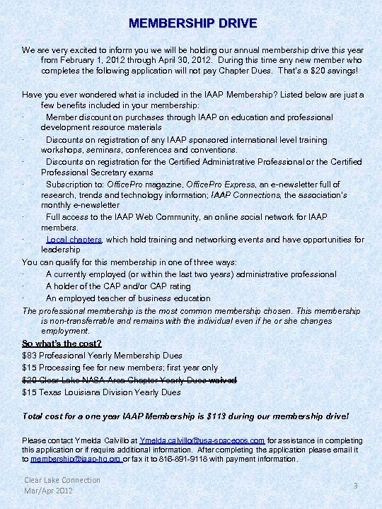 MEMBERSHIP DRIVE We are very excited to inform you we will be holding our