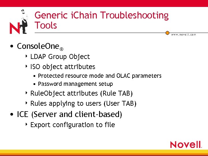 Generic i. Chain Troubleshooting Tools • Console. One® 4 LDAP Group Object 4 ISO