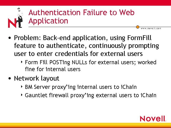 Authentication Failure to Web Application • Problem: Back-end application, using Form. Fill feature to