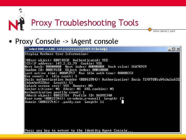 Proxy Troubleshooting Tools • Proxy Console -> i. Agent console 