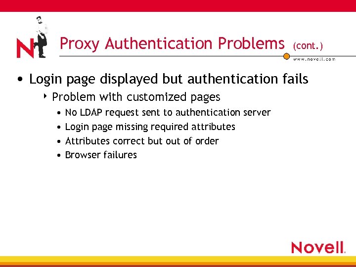 Proxy Authentication Problems (cont. ) • Login page displayed but authentication fails 4 Problem
