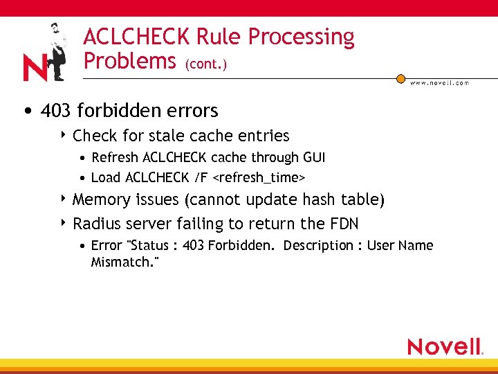 ACLCHECK Rule Processing Problems (cont. ) • 403 forbidden errors 4 Check for stale