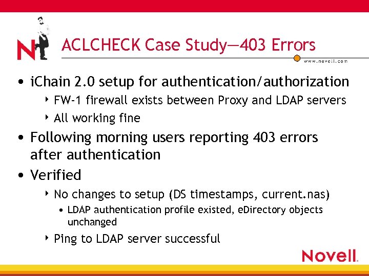ACLCHECK Case Study— 403 Errors • i. Chain 2. 0 setup for authentication/authorization 4
