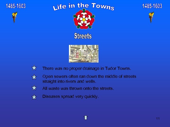 There was no proper drainage in Tudor Towns. Open sewers often ran down the