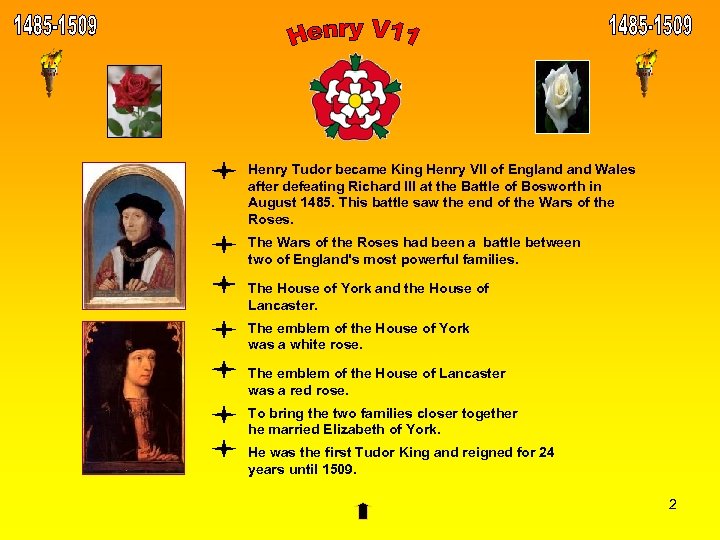 Henry Tudor became King Henry VII of England Wales after defeating Richard III at