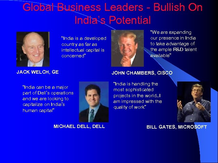 Global Business Leaders - Bullish On India’s Potential “India is a developed country as