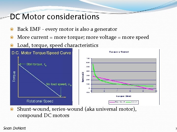 DC Motor considerations Back EMF - every motor is also a generator More current
